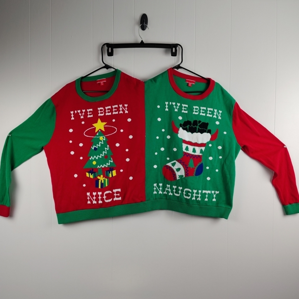 Naughty & Nice Two-Person UglyChristmas Sweater Size One Size Fits Most